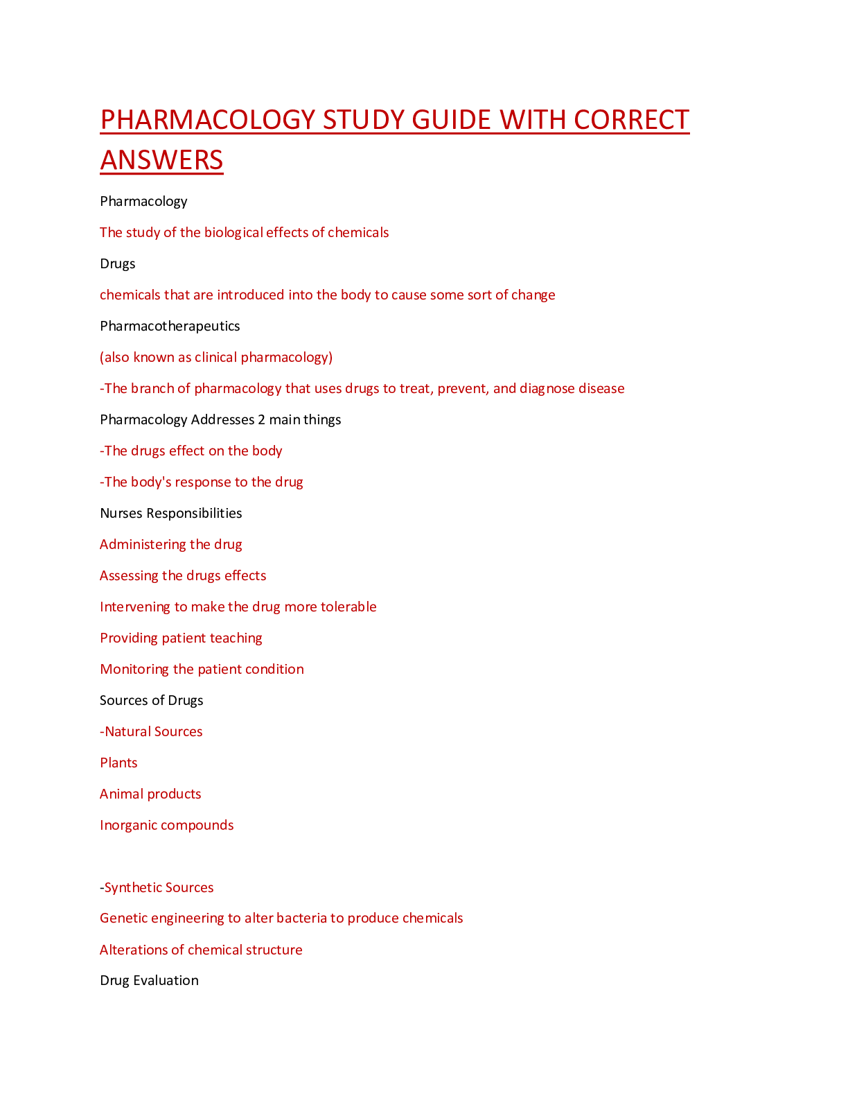 Preview image for PHARMACOLOGY STUDY GUIDE WITH CORRECT ANSWERS